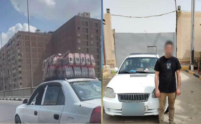 عرّض حياة المواطنين للخطر.. القبض على سائق سمح لشخص بالجلوس أعلى سيارة