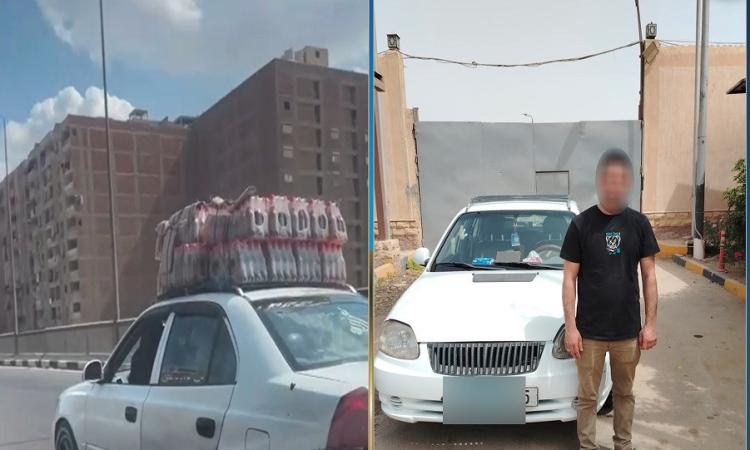ضبط سائق سائق أجرة سمح لشخص بالجلوس على مقدمة السيارة أثناء سيرها