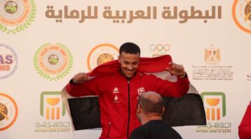 محمد أيمن يتوج بذهبية العرب في رماية الاسكيت للناشئين برقم قياسي جديد