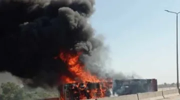 حريق يشتعل في سيارة لنقل زيت الطعام في الشرقية
