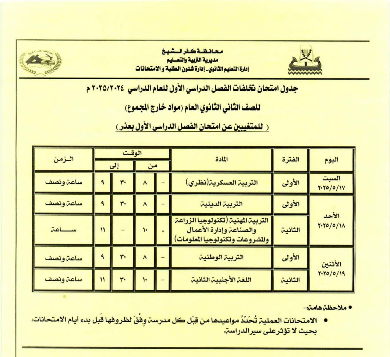 جدول مواد خارج المجموع لمتغيبين