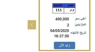 سعرها 400 ألف جنيه.. «المرور» تطرح التزايد على لوحة سيارة مميزة