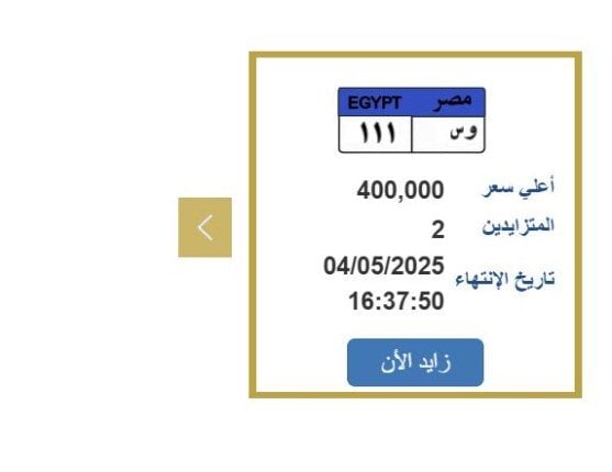 سعرها 400 ألف جنيه.. «المرور» تطرح التزايد على لوحة سيارة مميزة سعرها 400 ألف جنيه.. «المرور» تطرح التزايد على لوحة سيارة مميزة