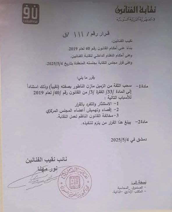 سحب الثقة من نقيب الفنانيين السوريين مازن الناطور