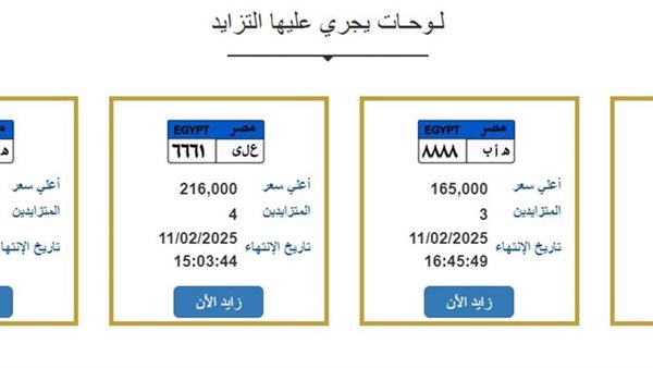 عبر بوابة مرور مصر.. مزاد اللوحات المميزة يشعل المنافسة