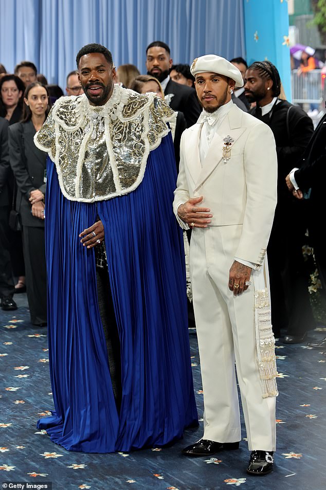 Co-chairs Colman Domingo and Lewis Hamilton; Colman chose an intricate gold and blue cape while Lewis donned a regal suit