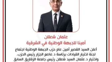 عثمان شعلان يتولى أمين الجبهة الوطنية في الشرقية