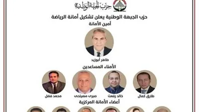 حزب الجبهة الوطنية يُعلن إنشاء لجنة الرياضة برئاسة طاهر أبوزيد حزب الجبهة الوطنية يُعلن إنشاء لجنة الرياضة برئاسة طاهر أبوزيد