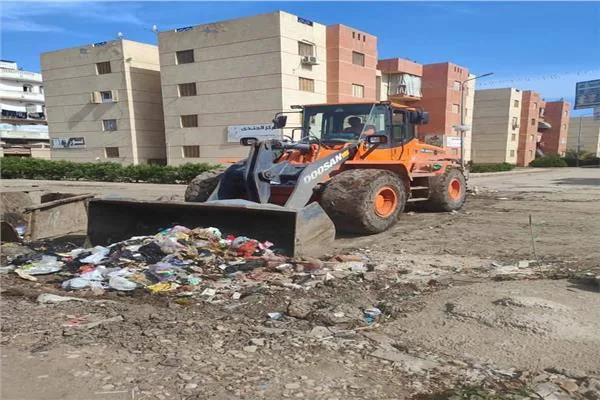 إزالة النفايات المتجمعة بين الأحياء السكنية خلال حملة في الإسكندرية إزالة النفايات المتجمعة بين الأحياء السكنية خلال حملة في الإسكندرية