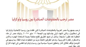 مصر تشجع الحوار المباشر بين روسيا وأوكرانيا وتدعو إلى حل سياسي لإنهاء النزاع.