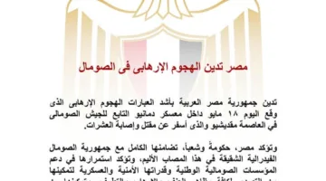 مصر تُعبّر عن استنكارها للهجوم الإرهابي في الصومال
