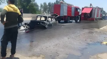 سيارة خاصة تشتعل على طريق طنطا – كفر الشيخ وسلامة السائق.