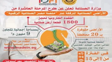 بدء التسجيل والحجز إلكترونيًا على منصة مصر الصناعية الرقمية من 1 إلى 15 يونيو 2025
