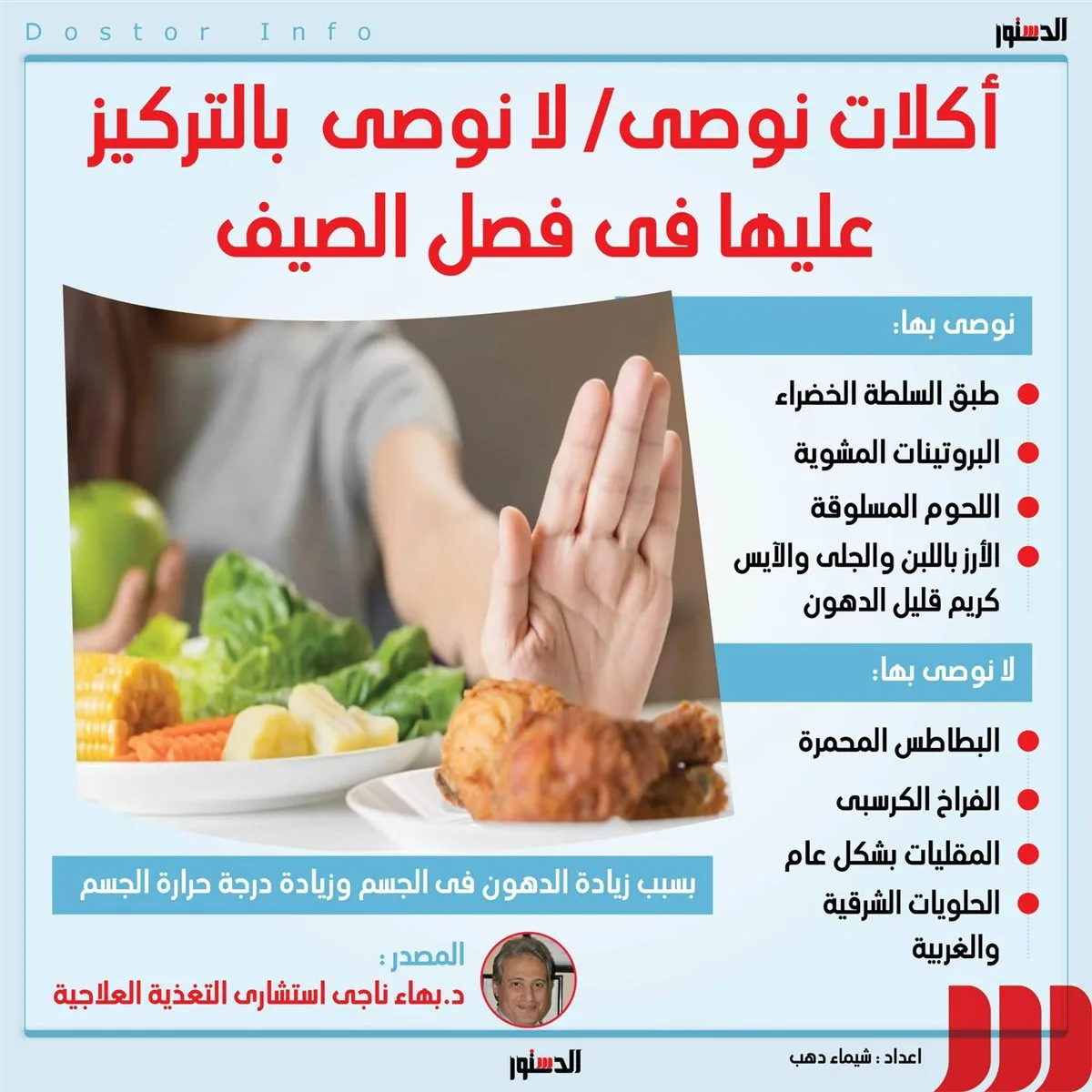 أطعمة يجب الابتعاد عنها في الصيف وأخرى تعزز الصحة (إنفوجراف) أطعمة يجب الابتعاد عنها في الصيف وأخرى تعزز الصحة (إنفوجراف)
