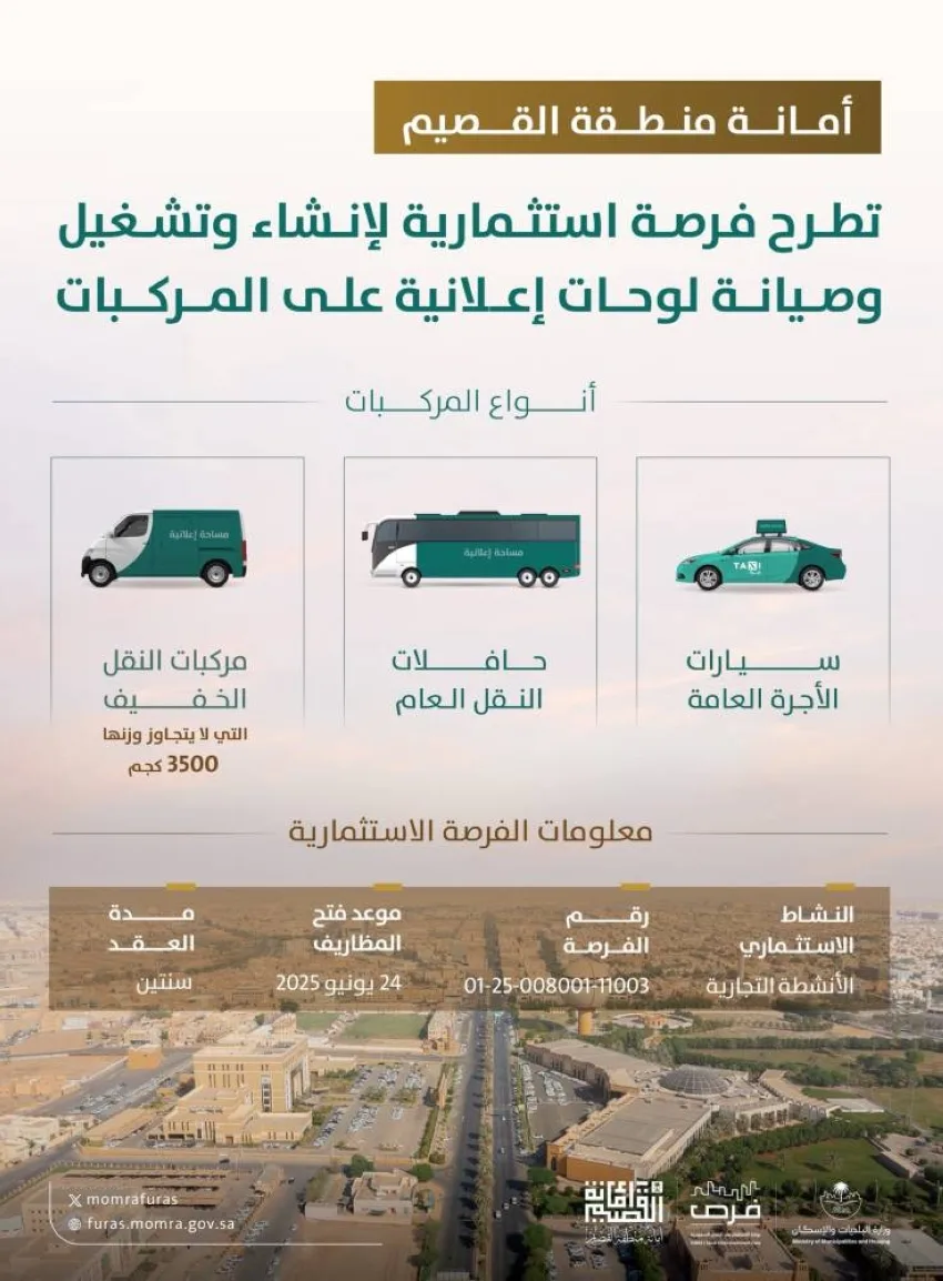 أمانة القصيم تقدم فرصة استثمارية في مدينة بريدة أمانة القصيم تقدم فرصة استثمارية في مدينة بريدة