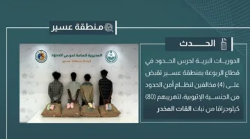 إلقاء القبض على أربعة متورطين في تهريب 80 كيلوجرامًا من القات في منطقة عسير