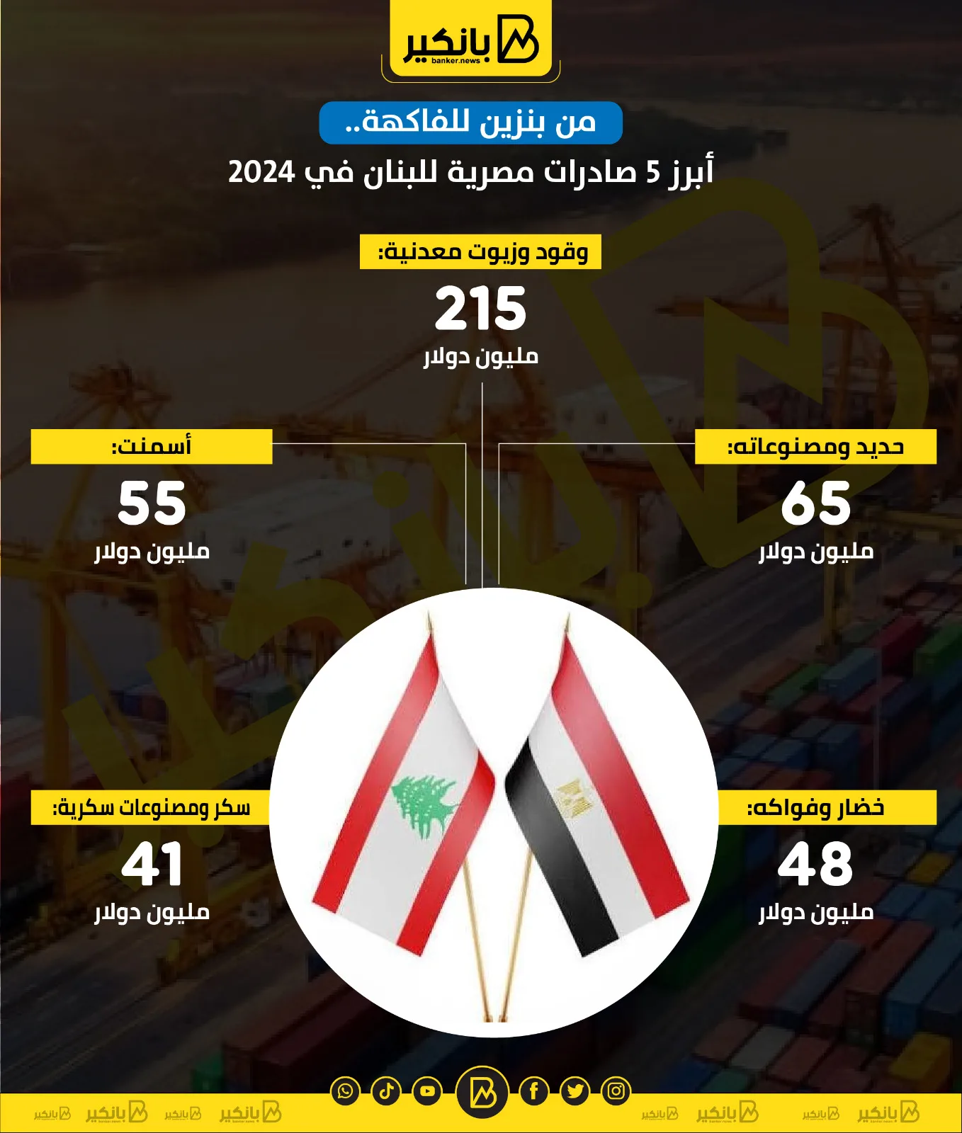 استكشف أهم المنتجات التي تستوردها مصر من لبنان في عام 2024 | إنفوجراف استكشف أهم المنتجات التي تستوردها مصر من لبنان في عام 2024 | إنفوجراف