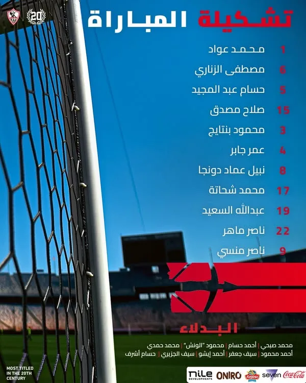 التشكيل الرسمي لمباراة الزمالك والبنك الأهلي في الدوري المصري الممتاز