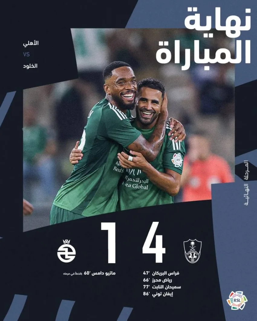 الدوري السعودي للمحترفين: الأهلي يحقق فوزاً كاسحاً على الخلود بأربعة أهداف الدوري السعودي للمحترفين: الأهلي يحقق فوزاً كاسحاً على الخلود بأربعة أهداف