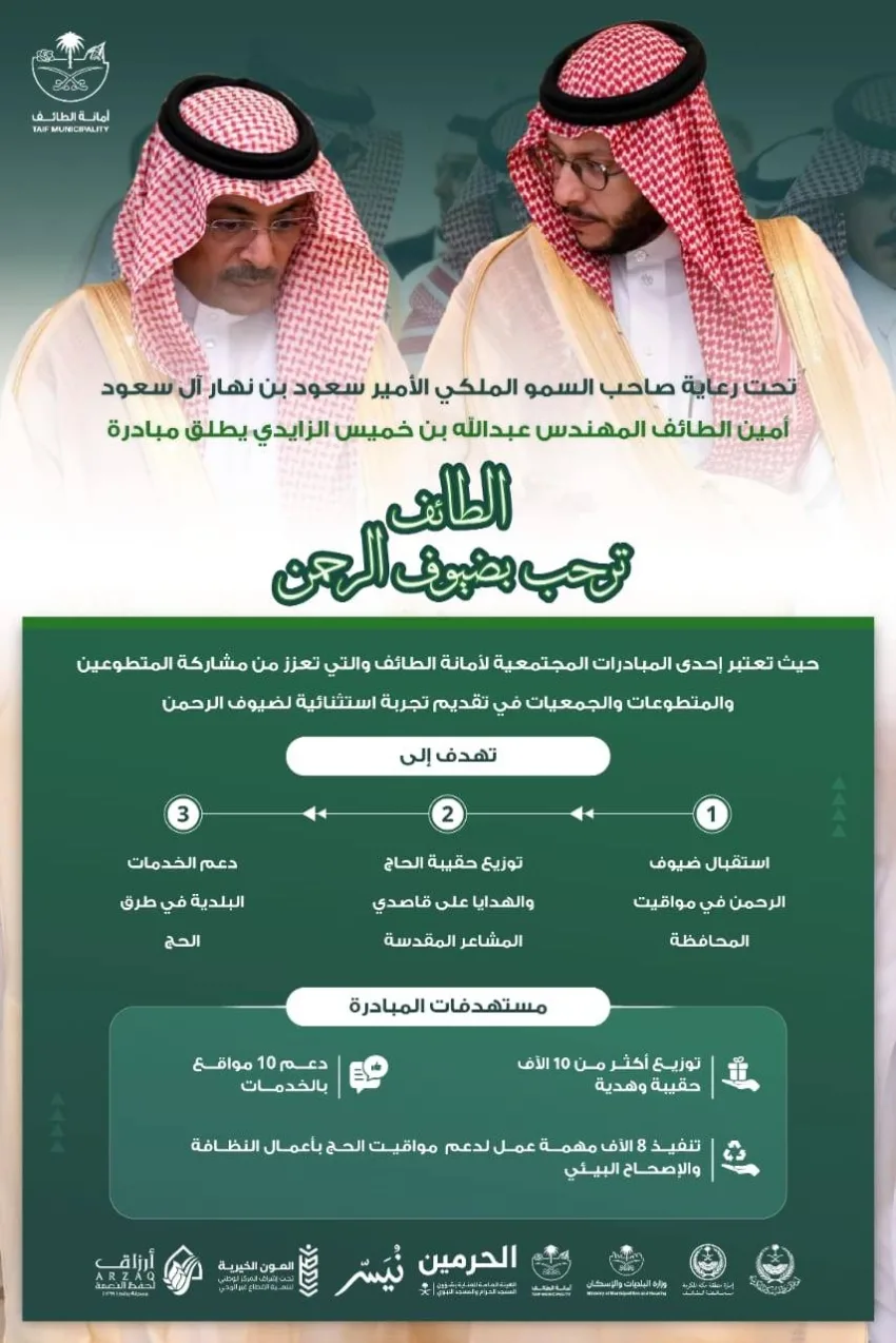الزايدي يطلق مشروع “الطائف ترحب بالزوار” الزايدي يطلق مشروع “الطائف ترحب بالزوار”