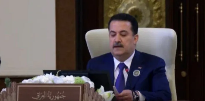 السوداني: الحلول للأزمات الإقليمية تبدأ بتحقيق حقوق الشعب الفلسطيني كاملة. السوداني: الحلول للأزمات الإقليمية تبدأ بتحقيق حقوق الشعب الفلسطيني كاملة.