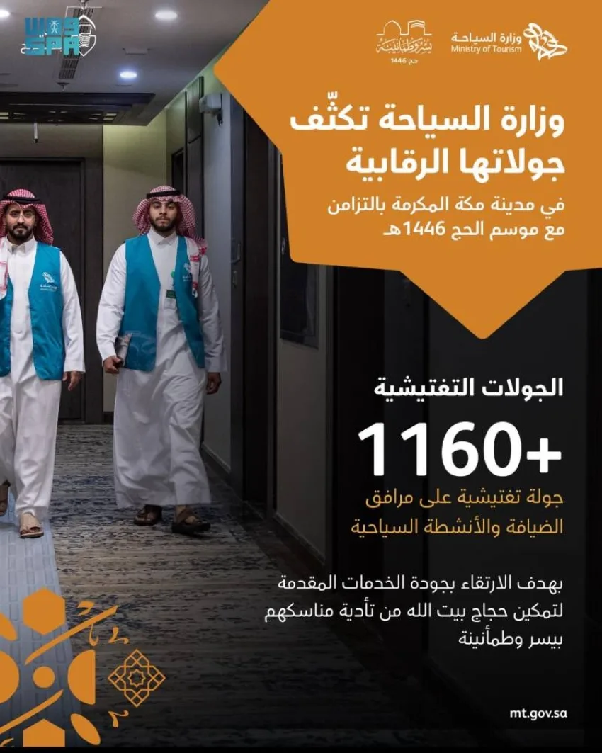 السياحة تقوم بأكثر من 1160 جولة تفقدية في مكة خلال موسم الحج السياحة تقوم بأكثر من 1160 جولة تفقدية في مكة خلال موسم الحج