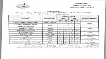 القليوبية تعلن جدول امتحانات الشهادة الإعدادية آخر العام 2025.. تبدأ 31 مايو