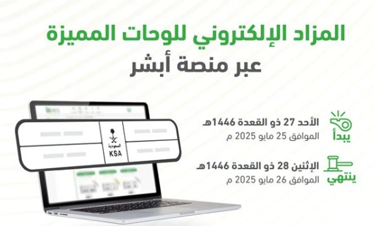 المرور: سيتم إطلاق مزاد اللوحات الرقمية يوم الأحد المقبل. المرور: سيتم إطلاق مزاد اللوحات الرقمية يوم الأحد المقبل.
