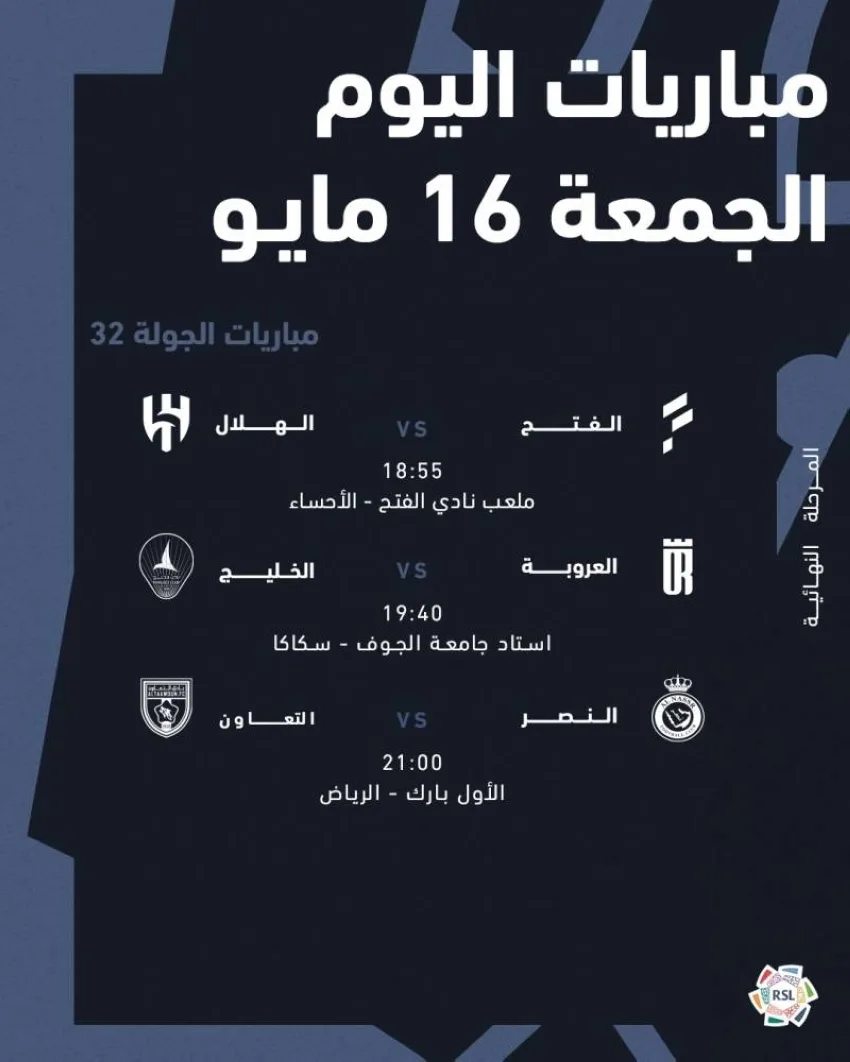 اليوم.. استئناف الجولة الـ 32 من دوري روشن بثلاث مباريات اليوم.. استئناف الجولة الـ 32 من دوري روشن بثلاث مباريات