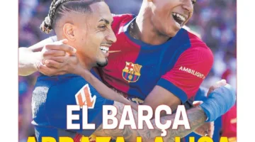 برشلونة يحتفل بلقب الليجا بعد رباعية الكلاسيكو التي تصدرت عناوين الصحف الإسبانية