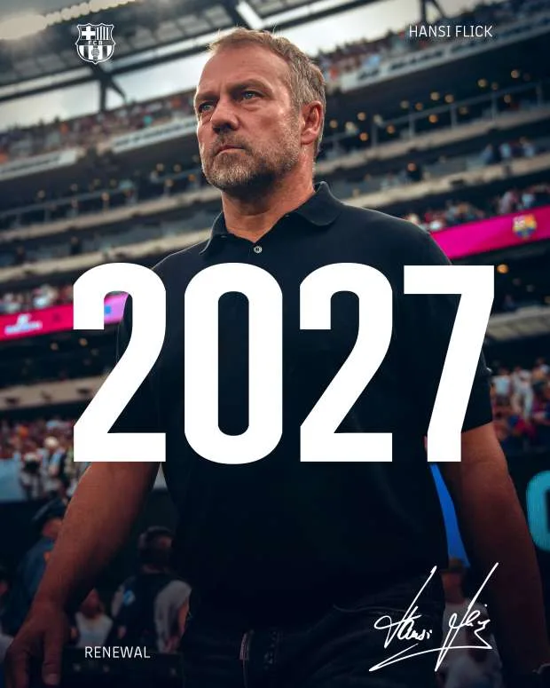 برشلونة يعلن عن تمديد عقد هانز فليك حتى عام 2027 برشلونة يعلن عن تمديد عقد هانز فليك حتى عام 2027
