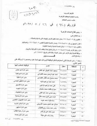بعد إقرارها رسميًا.. اكتشف التغييرات الجديدة في التكليفات الإدارية والإشرافية بالبحيرة الأزهرية بعد إقرارها رسميًا.. اكتشف التغييرات الجديدة في التكليفات الإدارية والإشرافية بالبحيرة الأزهرية