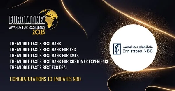 بنك دبي الإمارات الوطني يتوج بجائزة أفضل بنك في الشرق الأوسط من يوروموني للتميز لعام 2025 بنك دبي الإمارات الوطني يتوج بجائزة أفضل بنك في الشرق الأوسط من يوروموني للتميز لعام 2025