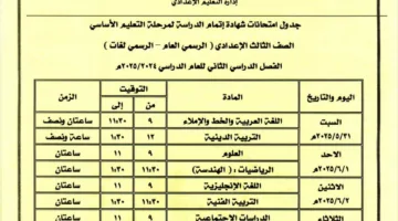 تعرف على مواعيد امتحانات الشهادة الإعدادية بكفر الشيخ