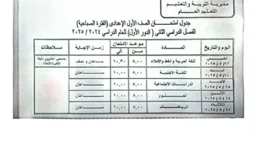 جدول امتحانات الفصل الدراسي الثاني للصف الأول الإعدادي 2025 في القاهرة، قبل أيام من انطلاقه