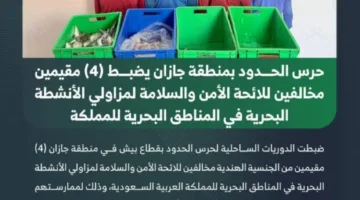حرس الحدود في جازان يعتقل 4 مخالفين لقوانين الأمن والسلامة في الأنشطة البحرية