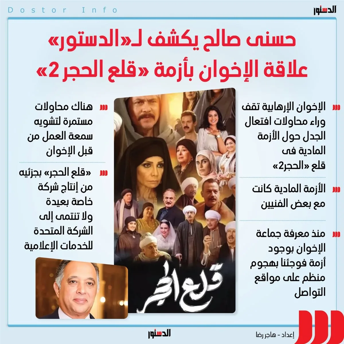 حسني صالح يتحدث لـ«الدستور» عن علاقة جماعة الإخوان بأزمة «قلع الحجر 2» (إنفوجراف) حسني صالح يتحدث لـ«الدستور» عن علاقة جماعة الإخوان بأزمة «قلع الحجر 2» (إنفوجراف)