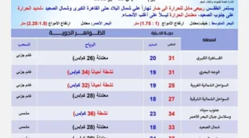 درجات الحرارة: 31° في القاهرة و37° في أسوان.. الأرصاد توضح توقعات الطقس ليوم الخميس 29 مايو 2025