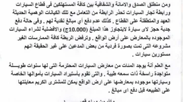 رابطة تجار السيارات في مصر تنبه المواطنين بشأن كيانات الاستيراد لمصلحة الغير