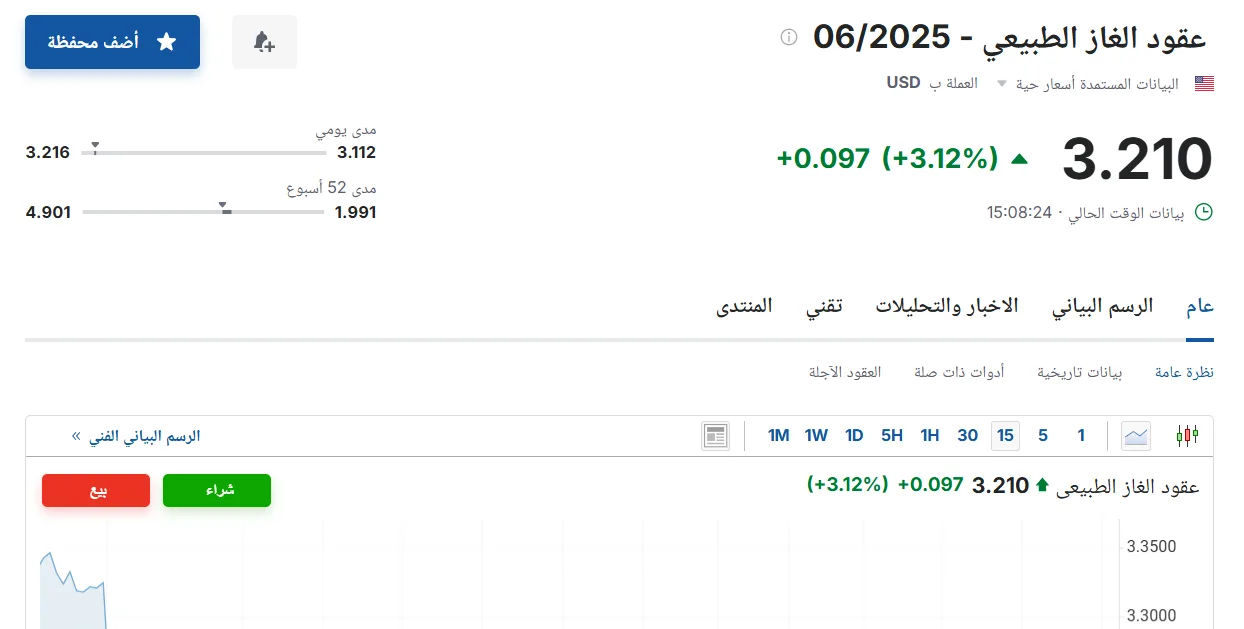 سعر عقود الغاز الطبيعي لشهر يونيو 2025 اليوم الثلاثاء 20 مايو 2025 .. لمزيد من التفاصيل اضغط هنا سعر عقود الغاز الطبيعي لشهر يونيو 2025 اليوم الثلاثاء 20 مايو 2025 .. لمزيد من التفاصيل اضغط هنا