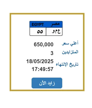 سعرها 650 ألف جنيه.. ثلاثة متنافسين على لوحة سيارة فريدة. سعرها 650 ألف جنيه.. ثلاثة متنافسين على لوحة سيارة فريدة.