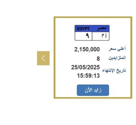 سعرها تجاوز 2 مليون جنيه.. منافسة مثيرة على لوحة سيارة فريدة سعرها تجاوز 2 مليون جنيه.. منافسة مثيرة على لوحة سيارة فريدة