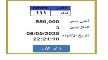 سعرها تخطى نصف مليون جنيه.. المزايدة على لوحة سيارة مميزة