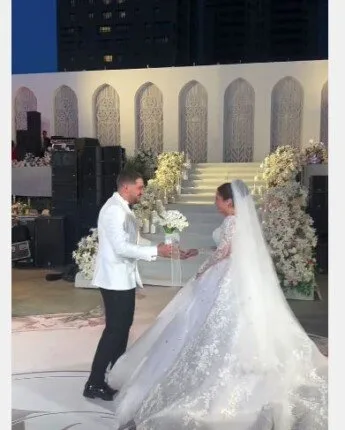 «صور».. رنا رئيس تحتفل بزفافها على «يسرى على»