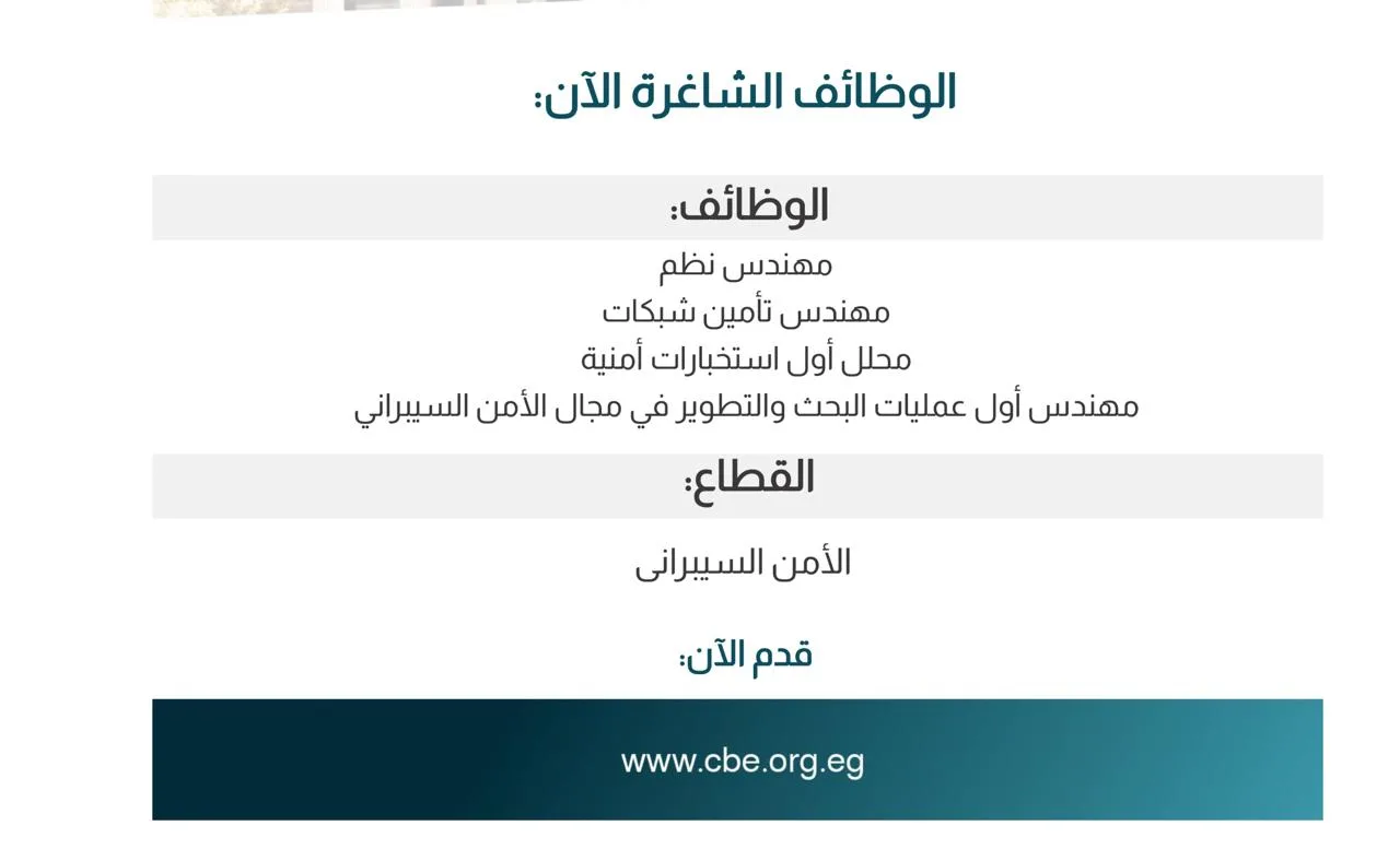 عاجل.. البنك المركزي المصري يعلن عن فرص عمل جديدة عاجل.. البنك المركزي المصري يعلن عن فرص عمل جديدة
