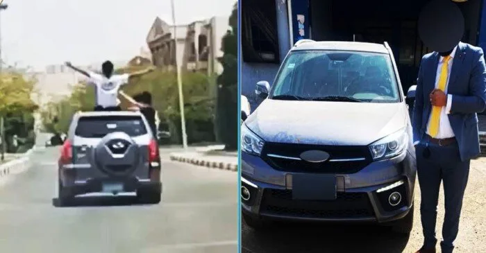 «عيد ميلاد».. ملابسات فيديو جلوس أشخاص أعلى سقف سيارة في العبور