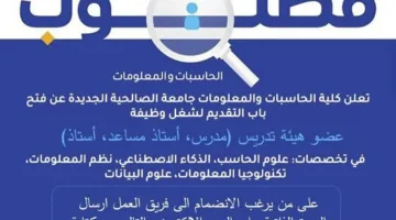 فرص العمل اليوم: جامعة الصالحية الجديدة تبحث عن تعيين أعضاء هيئة التدريس