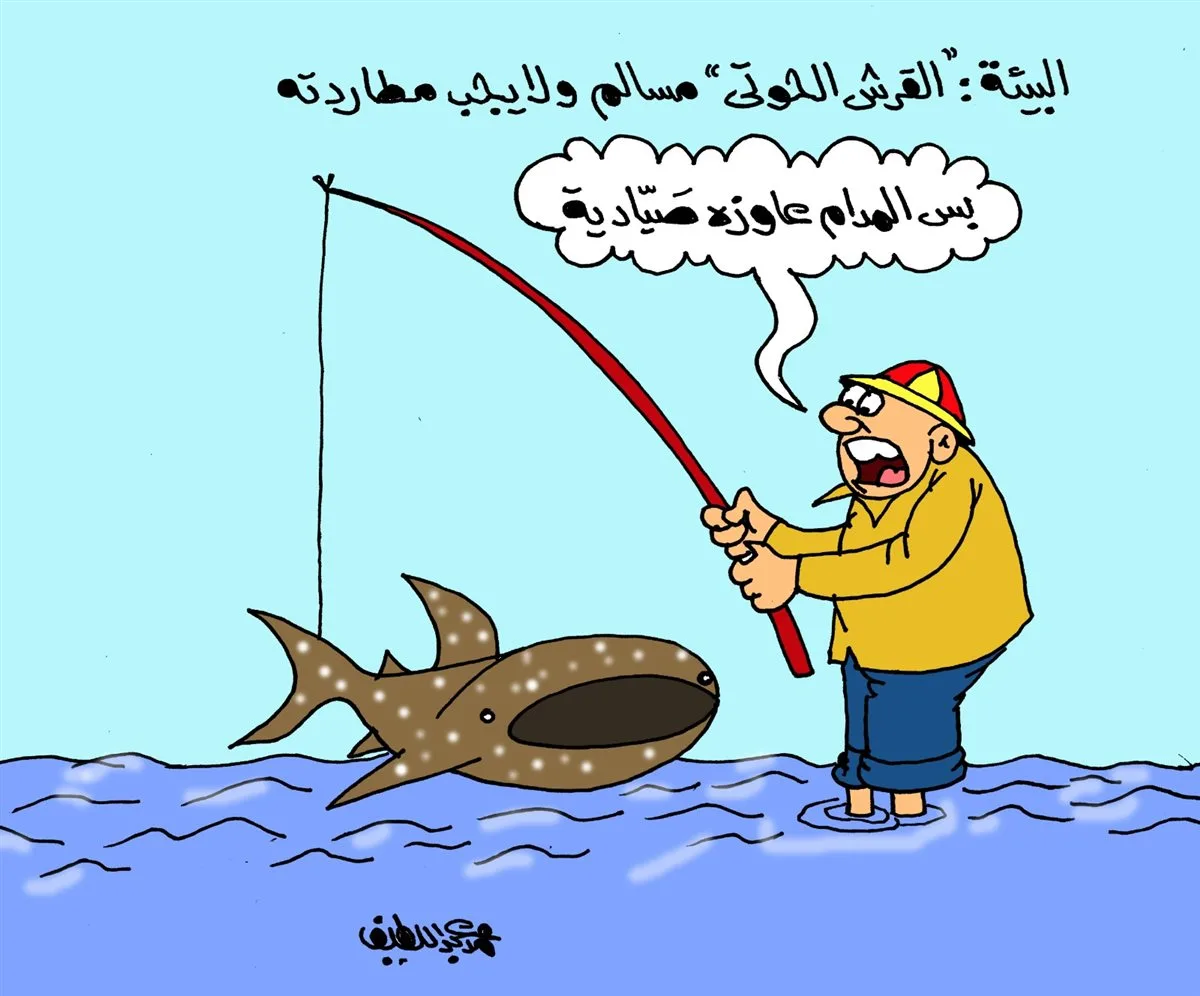 كاريكاتير «الجمهور» يبرز ظهور قرش الحوت في مدينة دهب