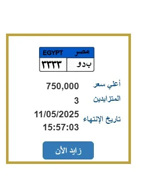لوحة سيارة مميزة تحمل رقم "ب د و–3333" يصل سعرها لـ 750 ألف جنيه لوحة سيارة مميزة تحمل رقم "ب د و–3333" يصل سعرها لـ 750 ألف جنيه