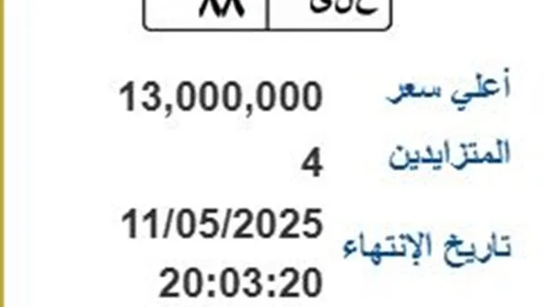 لوحة مرور مميزة في مصر تحمل حروف "على 88" بسعر 13 مليون جنيه